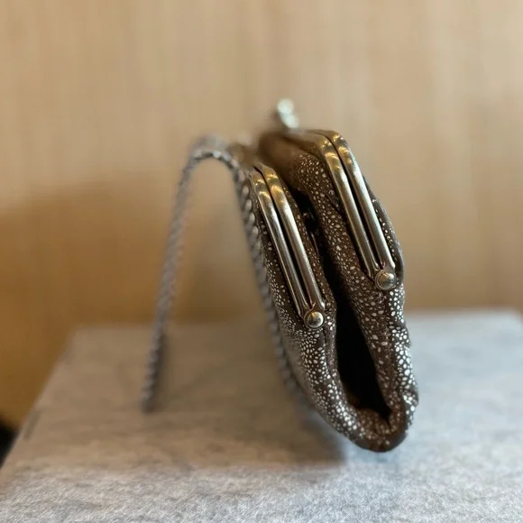 Women's Hobo Stingray Suede Leather Tan White Gold Lauren Clutch Wallet! - Picture 4 of 13